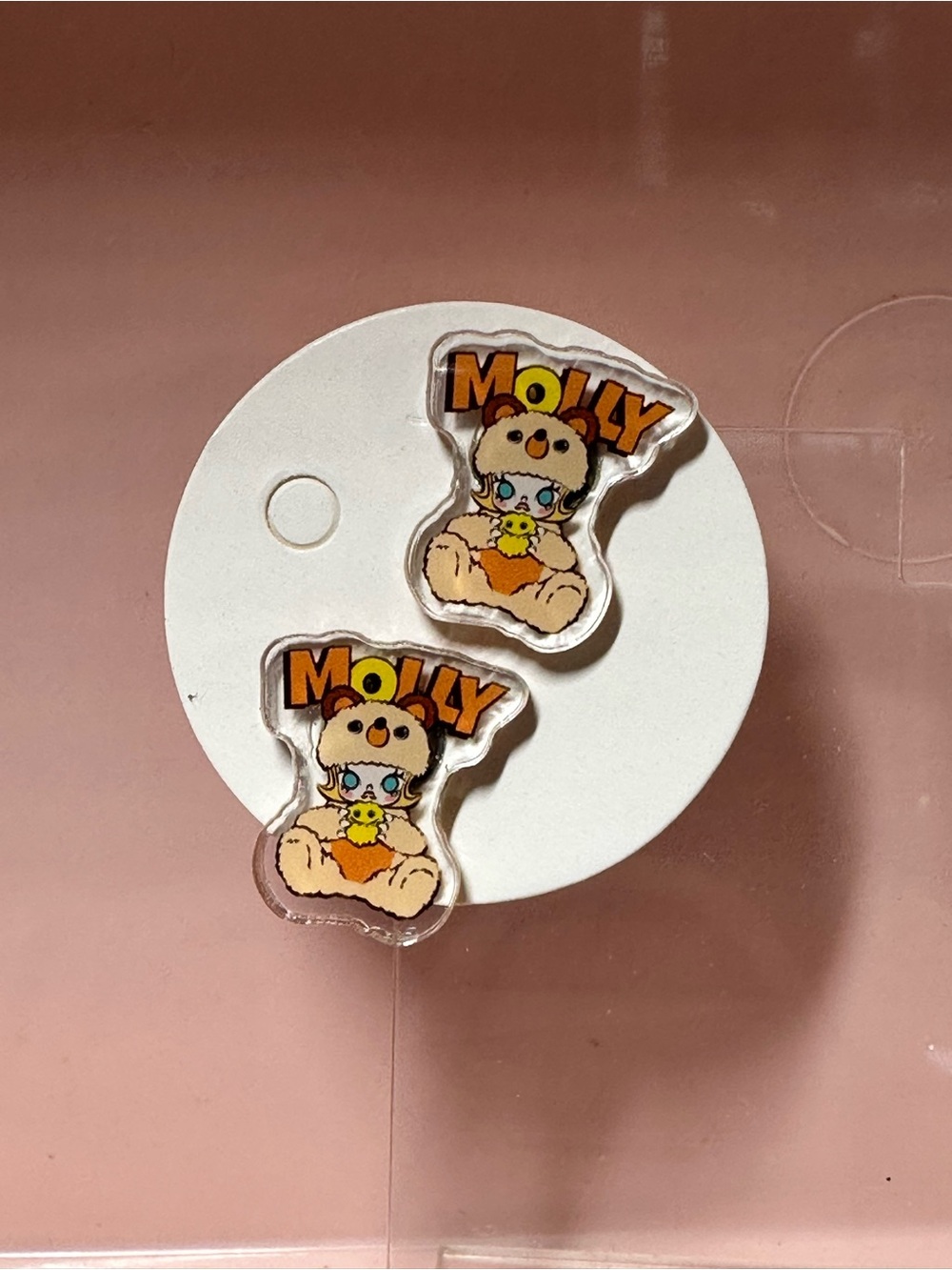 MOLLY Bear Acrylic Charm Earrings - Peach & Orange
